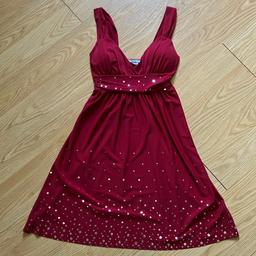 Bloom Red Mini Dress with Gold Accents